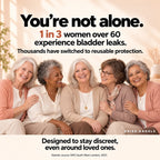 Five smiling women in their sixties: 1 in 3 women over 60 experience bladder leaks